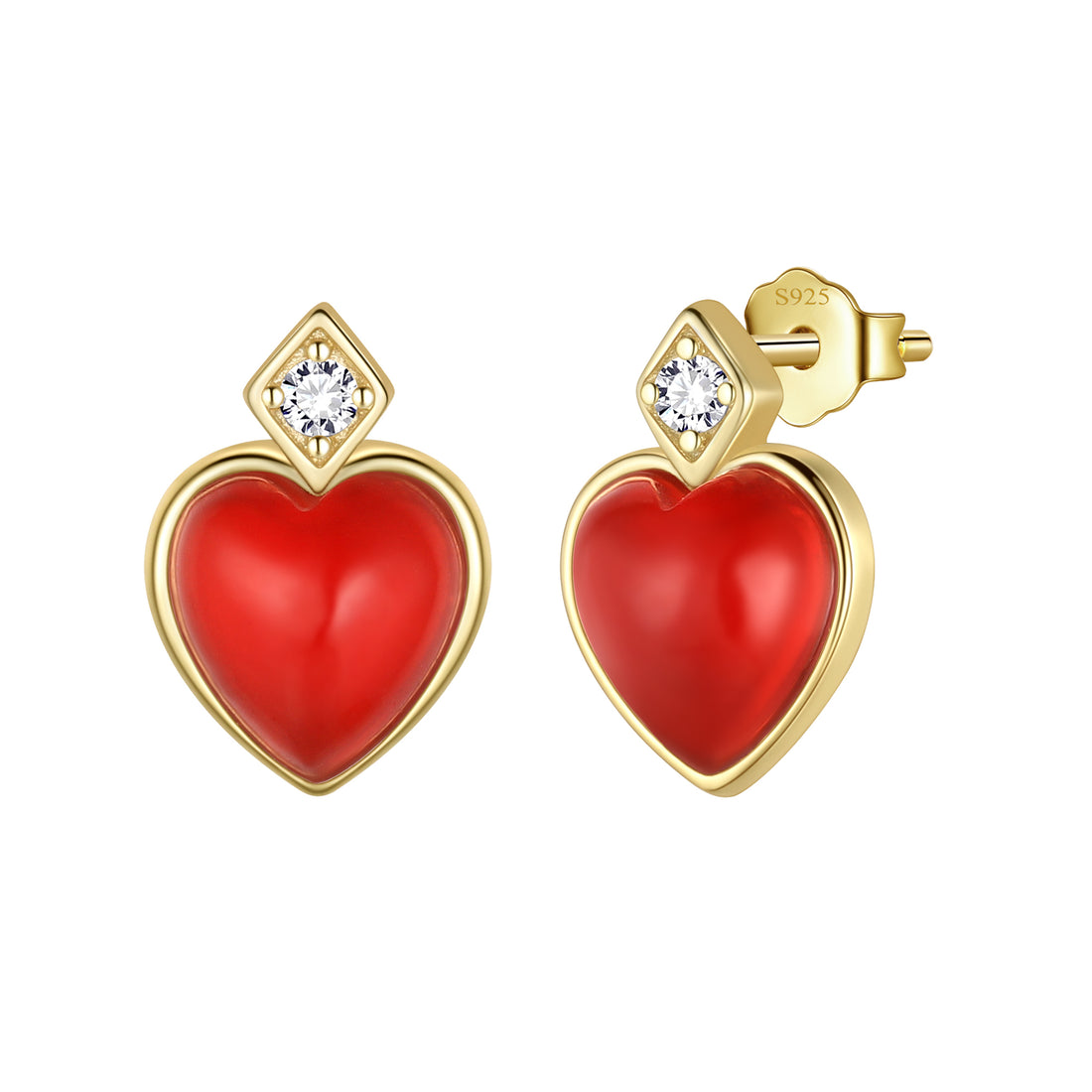 S925 Red Heart Earrings,Sterling Silver Carnelian Earrings Studs Jewelry Gifts for Women Girls Her