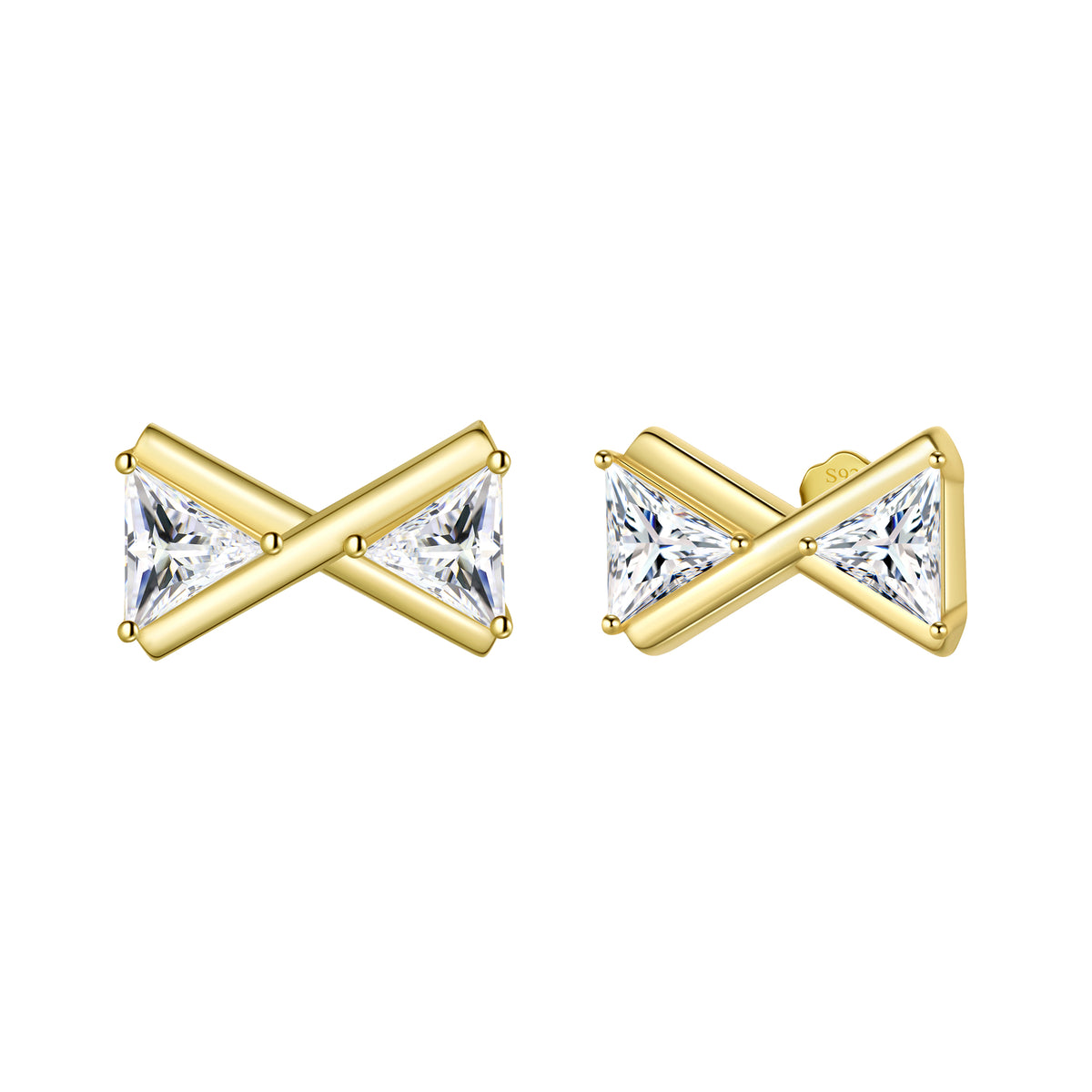 Gold Mini Dainty Earrings Studs,Sterling Silver Triangle Cubic Zirconia Cute Earrings for Women Girls