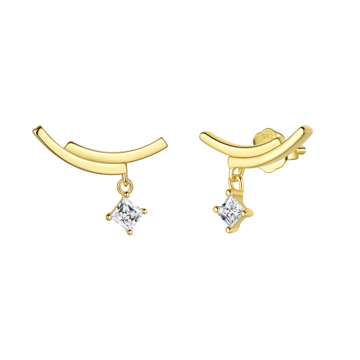 Gold Mini Dainty Earrings Studs,Sterling Silver Triangle Cubic Zirconia Cute Earrings for Women Girls