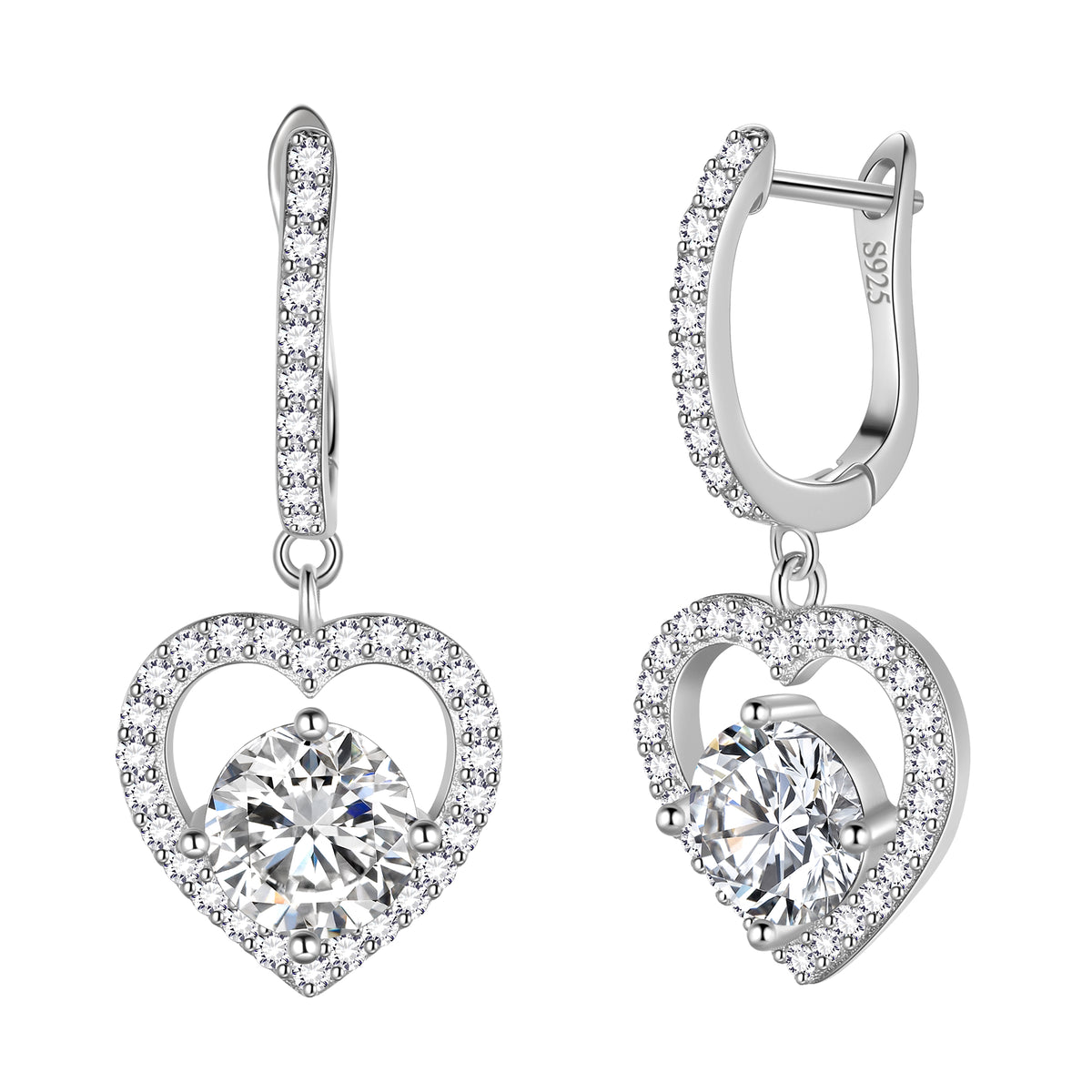 Heart Earrings Hoop,925 Sterling Silver Heart Drop Dangle CZ Earrings Jewelry Gifts for Women Girls