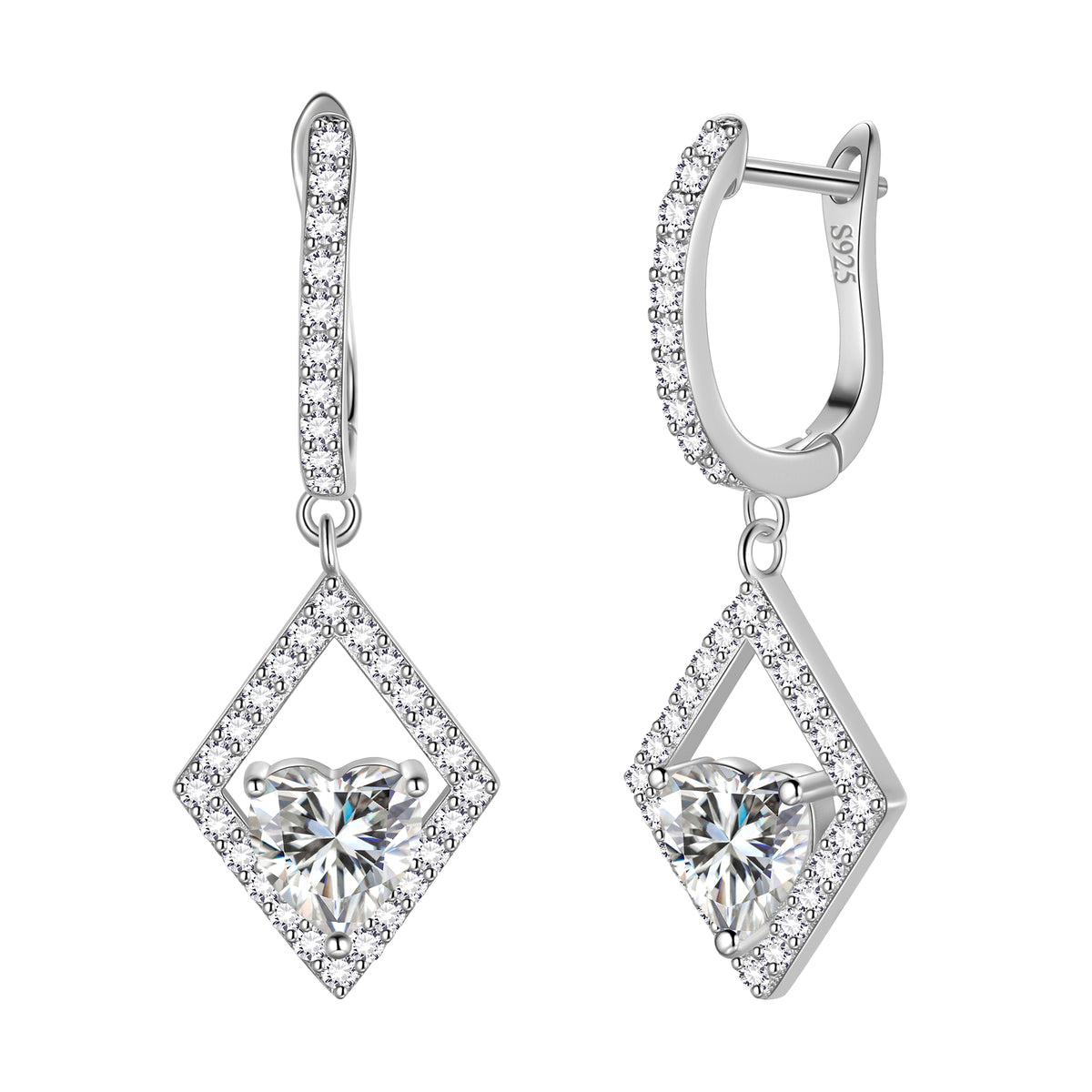 Heart Earrings Hoop,925 Sterling Silver Diamond Shape Earrings Drop Dangle CZ Earrings Gifts for Women