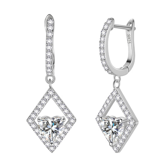 Heart Earrings Hoop,925 Sterling Silver Diamond Shape Earrings Drop Dangle CZ Earrings Gifts for Women