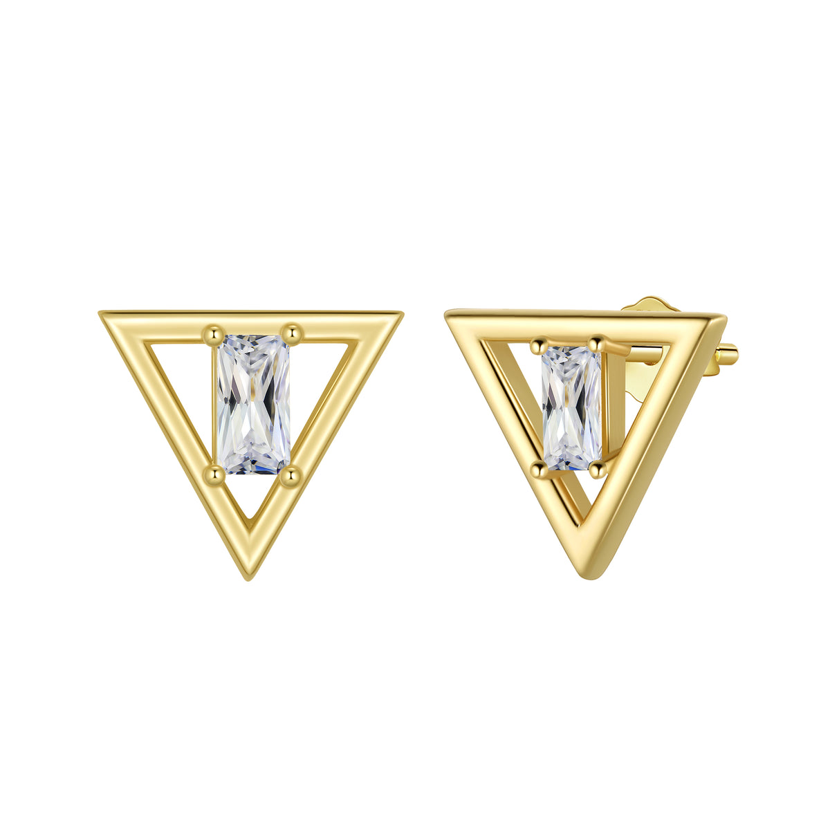 Gold Mini Dainty Earrings Studs,Sterling Silver Triangle Cubic Zirconia Cute Earrings for Women Girls