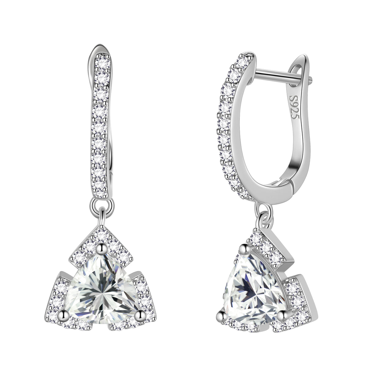 Cute Earrings Hoop,925 Sterling Silver Triangle Shape Earrings Drop Dangle CZ Earrings Gifts for Women