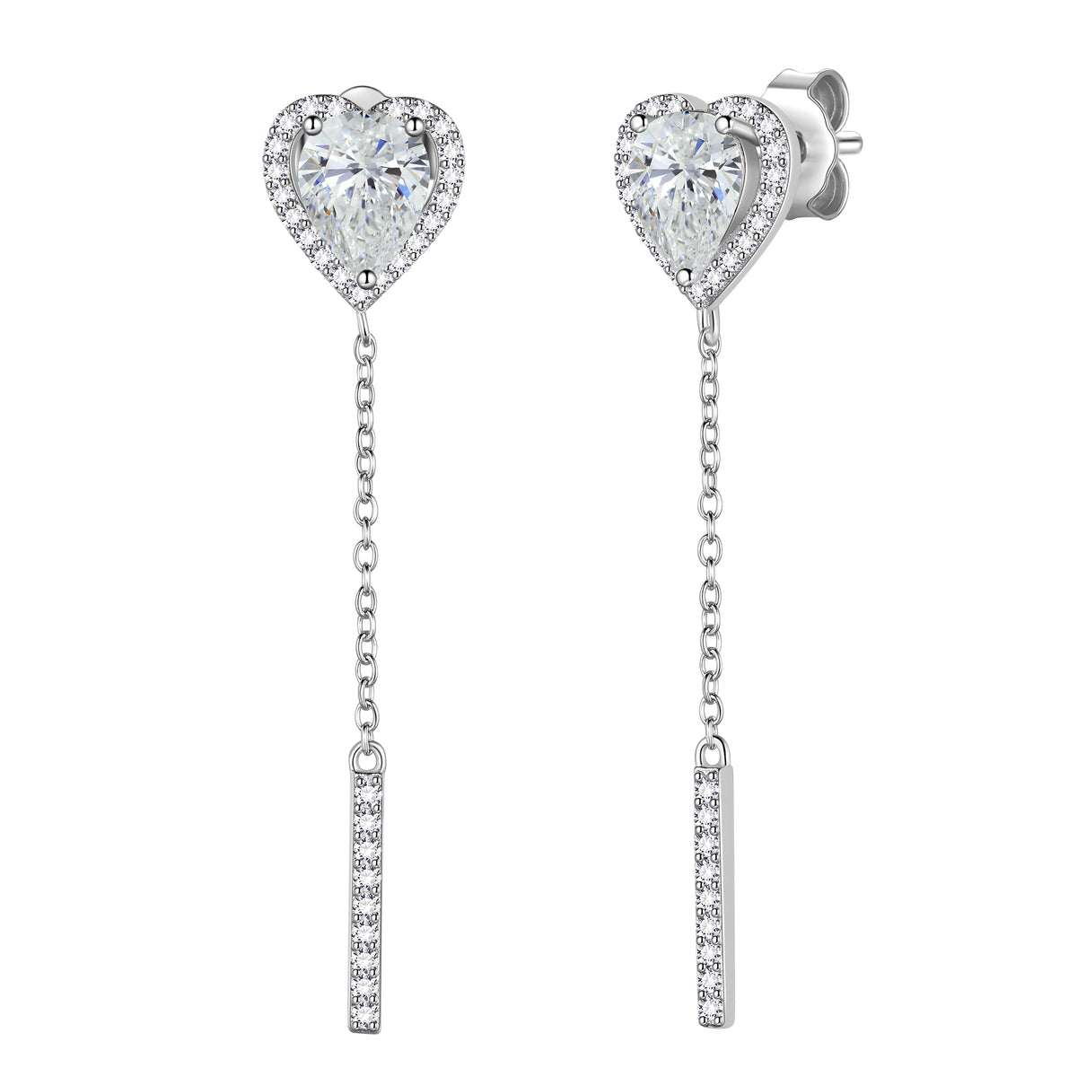 Heart Earrings Dangle,925 Sterling Silver Heart CZ Tassel Earring Drop Dangle Earrings Jewelry Gifts for Women