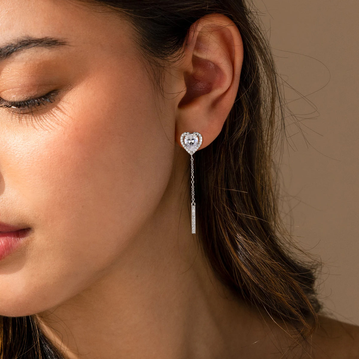 Heart Earrings Dangle,925 Sterling Silver Heart CZ Tassel Earring Drop Dangle Earrings Jewelry Gifts for Women
