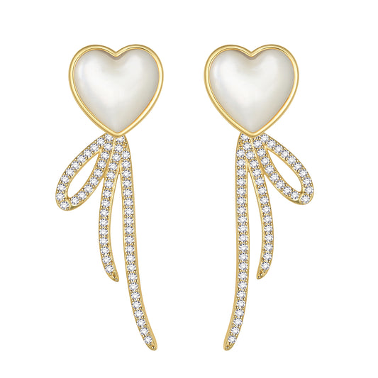 Heart Earrings Studs,Versatile 2-in-1 Yellow Pearl Shell Sterling Silver Dangle Earrings Birthday/Valentines/Christmas Gifts for Women
