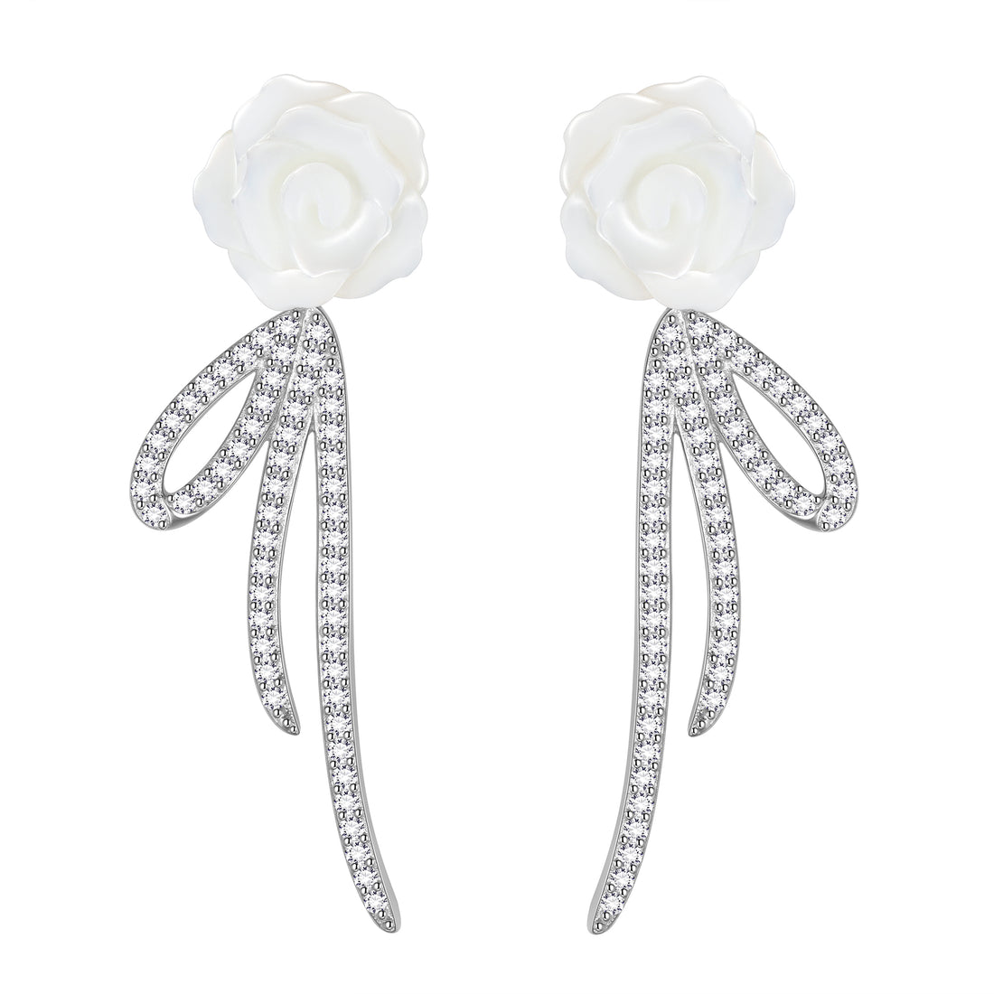 Rose Earrings Studs,Versatile 2-in-1 Pearl Shell Rose Bouquet Sterling Silver Dangle Earrings Birthday/Valentines/Christmas Gifts for Women