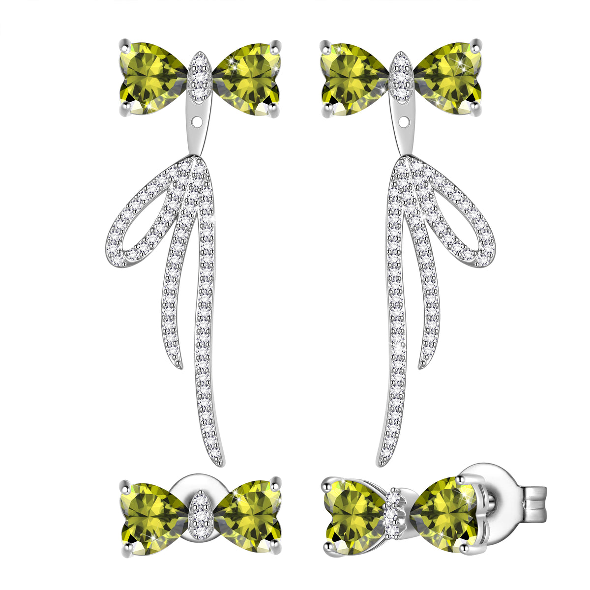 Bow Birthstone Stud Earrings,Silver Plated Bow Bouquet Shaped Birthstone Dangle Earrings Jewelry Gifts for Women Girls