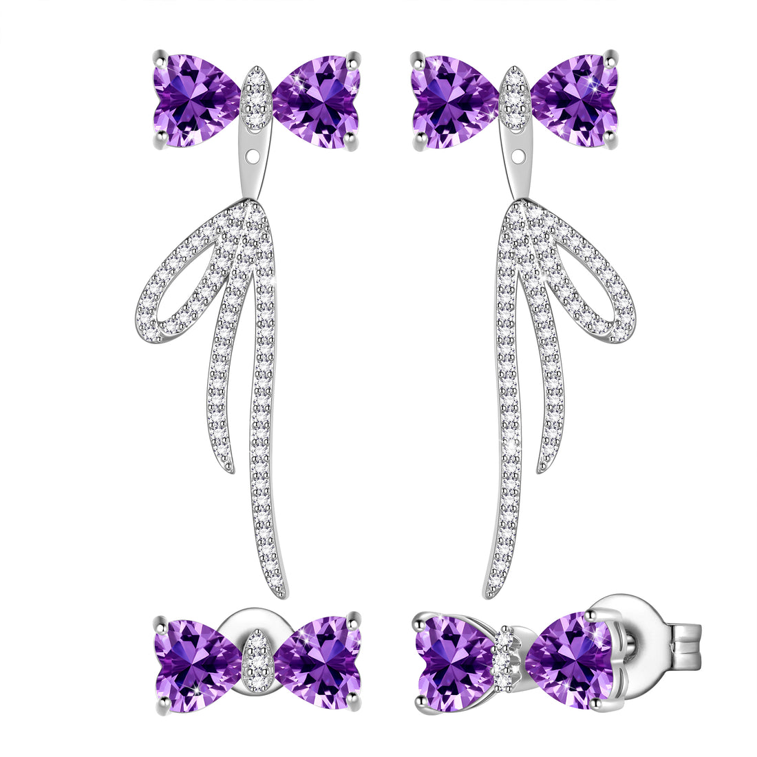 Bow Birthstone Stud Earrings,Silver Plated Bow Bouquet Shaped Birthstone Dangle Earrings Jewelry Gifts for Women Girls