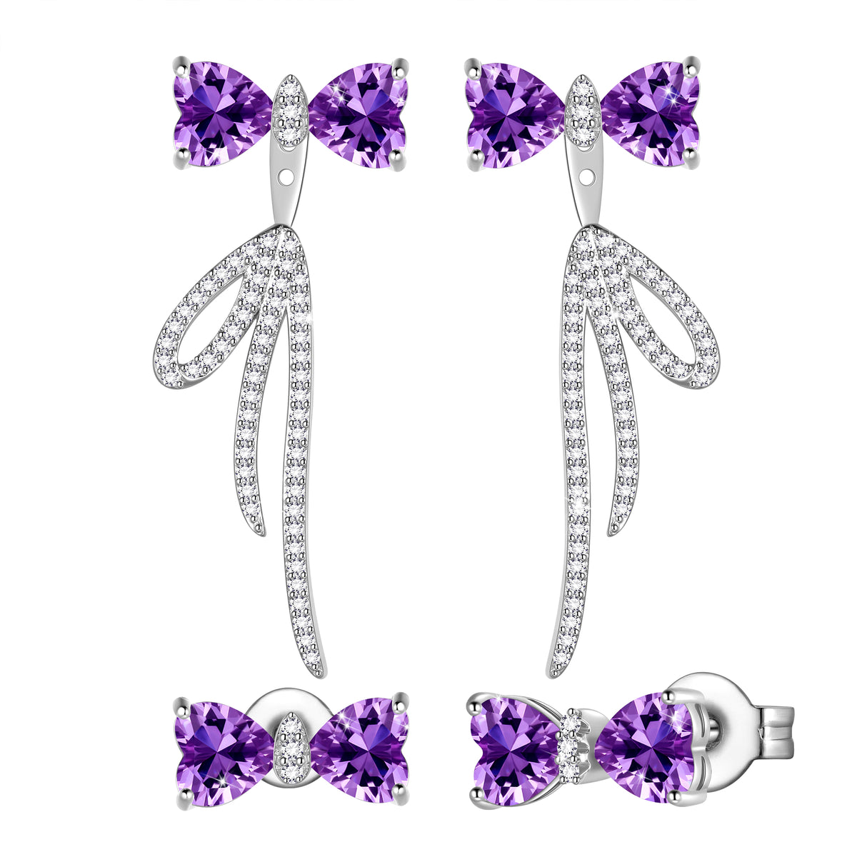 Bow Birthstone Stud Earrings,Silver Plated Bow Bouquet Shaped Birthstone Dangle Earrings Jewelry Gifts for Women Girls