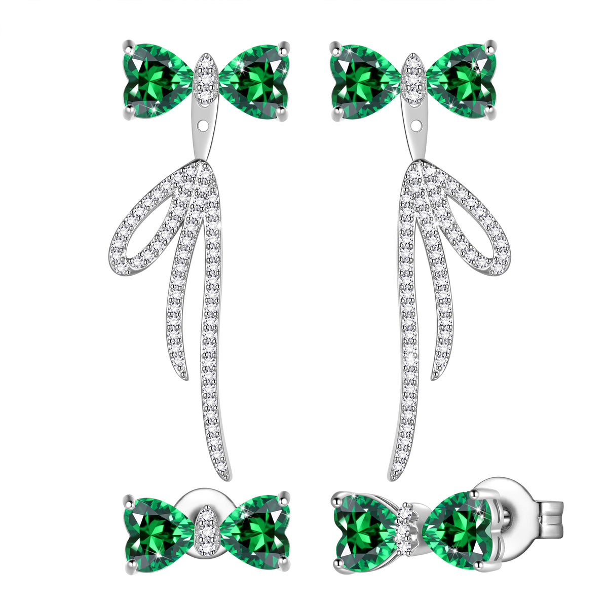Bow Birthstone Stud Earrings,Silver Plated Bow Bouquet Shaped Birthstone Dangle Earrings Jewelry Gifts for Women Girls