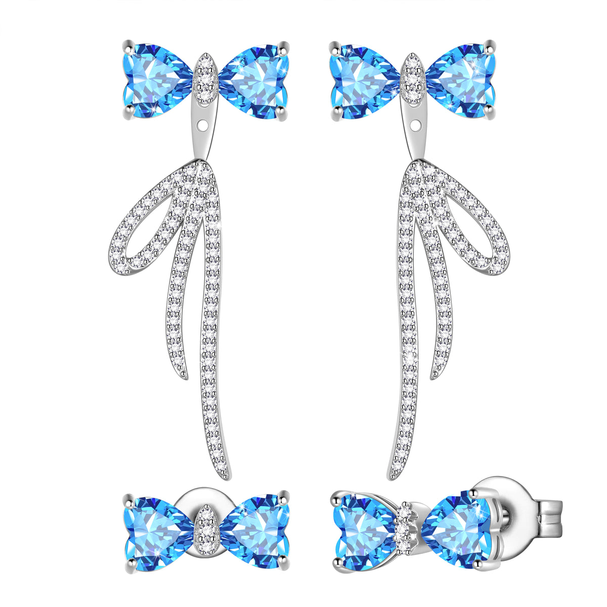 Bow Birthstone Stud Earrings,Silver Plated Bow Bouquet Shaped Birthstone Dangle Earrings Jewelry Gifts for Women Girls