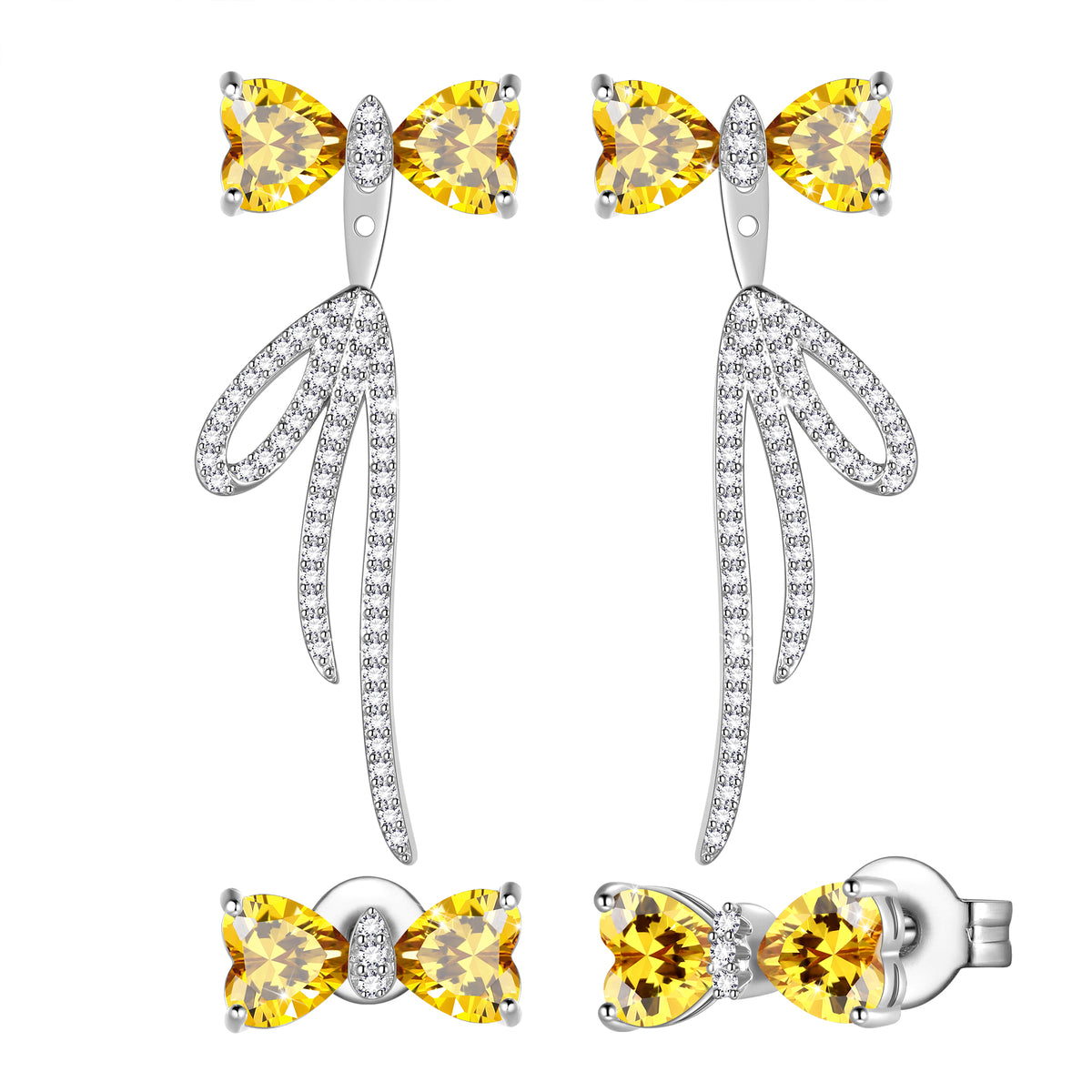 Bow Birthstone Stud Earrings,Silver Plated Bow Bouquet Shaped Birthstone Dangle Earrings Jewelry Gifts for Women Girls