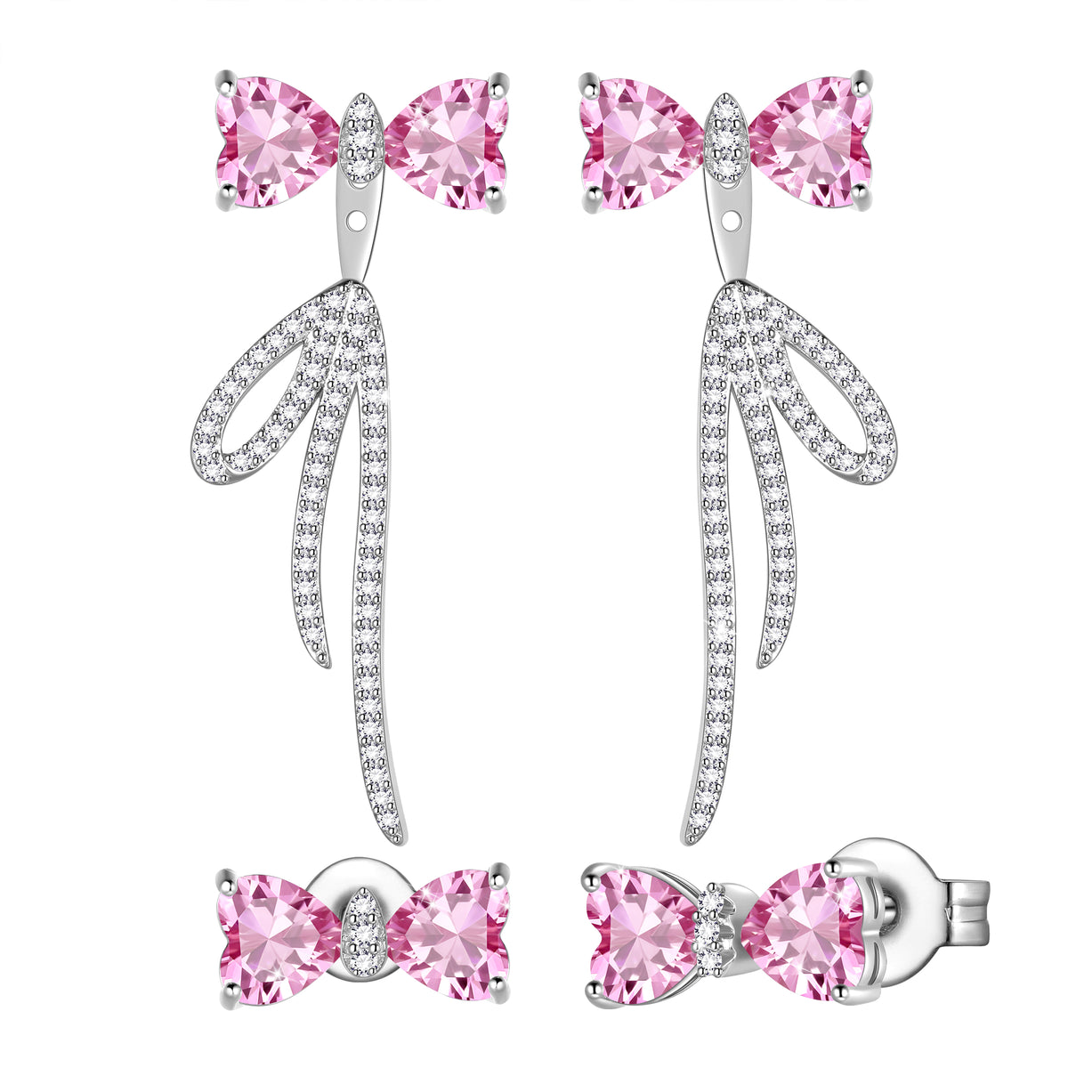 Bow Birthstone Stud Earrings,Silver Plated Bow Bouquet Shaped Birthstone Dangle Earrings Jewelry Gifts for Women Girls