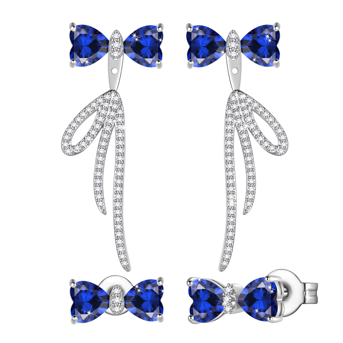 Bow Birthstone Stud Earrings,Silver Plated Bow Bouquet Shaped Birthstone Dangle Earrings Jewelry Gifts for Women Girls