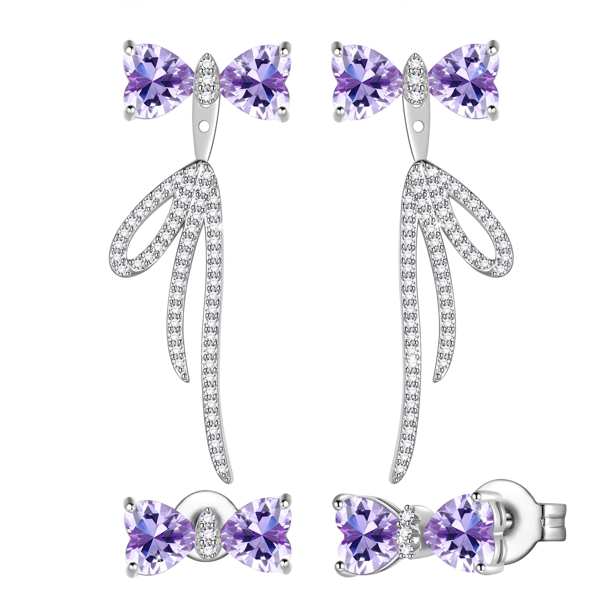 Bow Birthstone Stud Earrings,Silver Plated Bow Bouquet Shaped Birthstone Dangle Earrings Jewelry Gifts for Women Girls