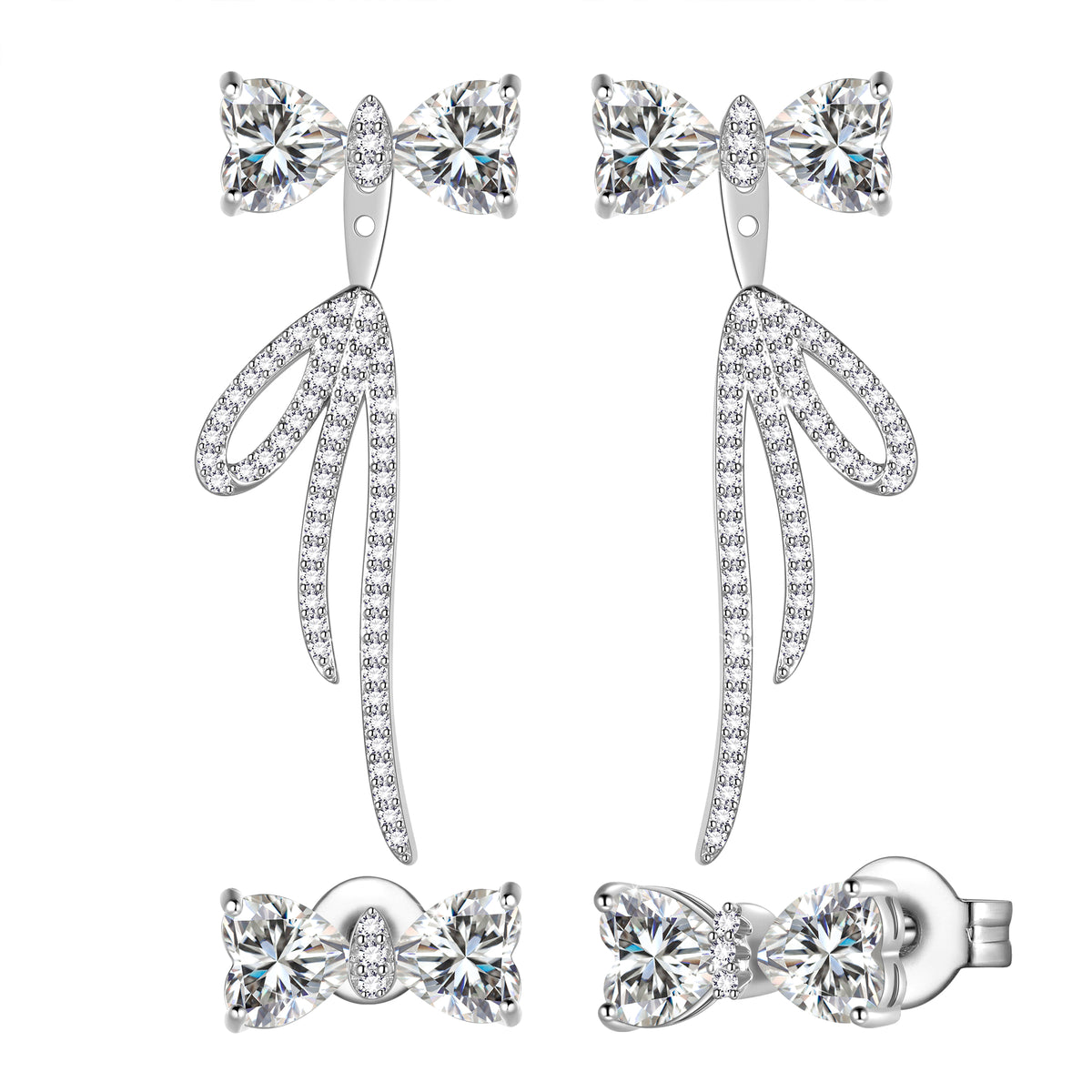 Bow Birthstone Stud Earrings,Silver Plated Bow Bouquet Shaped Birthstone Dangle Earrings Jewelry Gifts for Women Girls