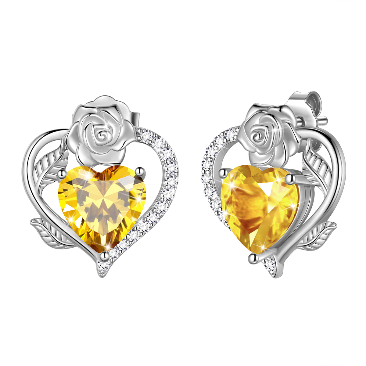 Rose Heart Birthstone Earrings,Birthstone Rose Flower Heart Earrings Studs 925 Sterling Silver Jewelry Gifts for Women