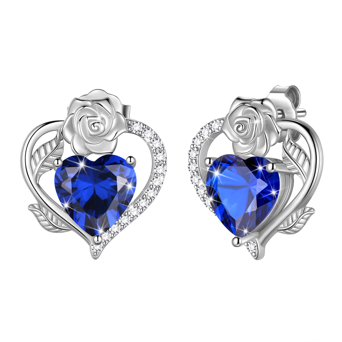 Rose Heart Birthstone Earrings,Birthstone Rose Flower Heart Earrings Studs 925 Sterling Silver Jewelry Gifts for Women