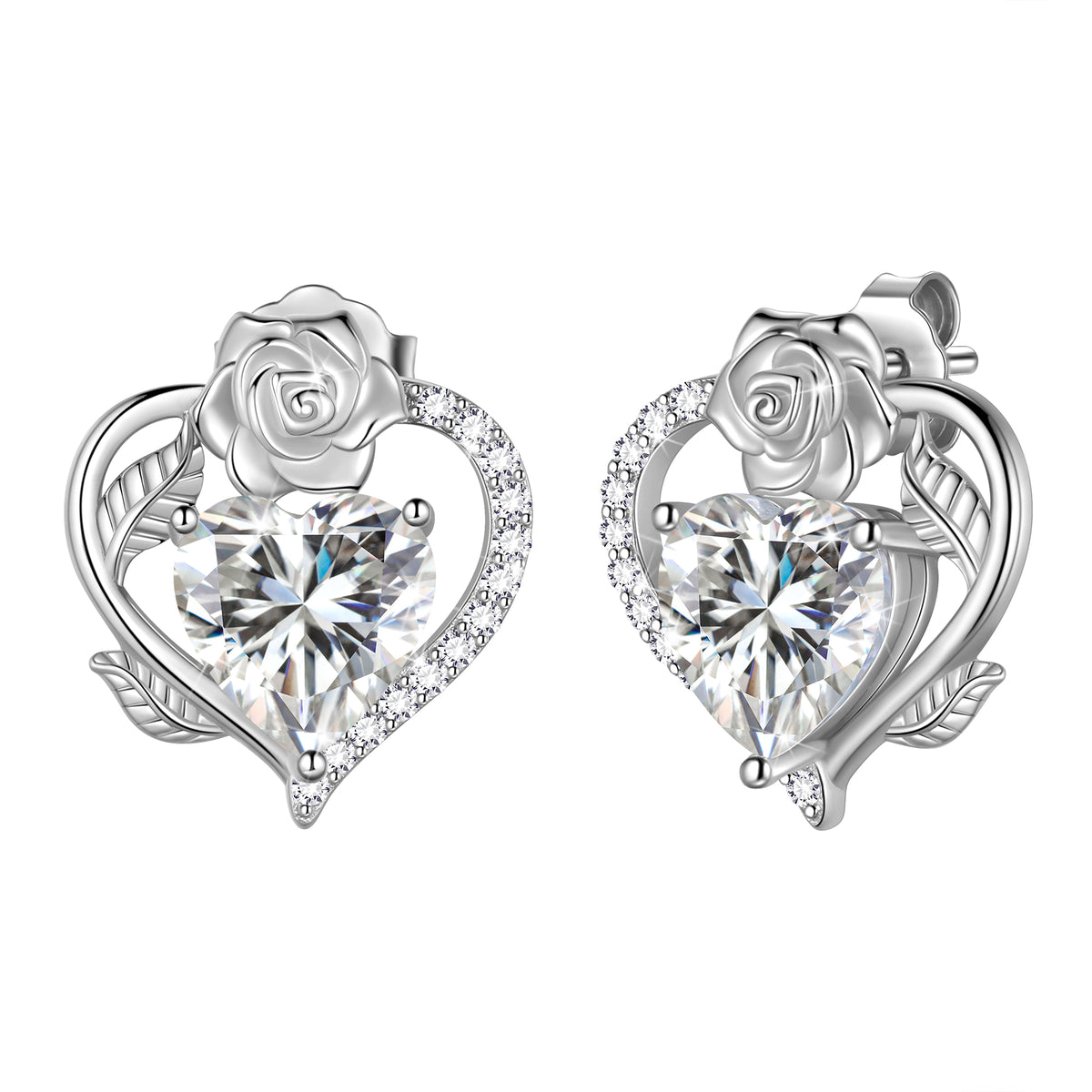 Rose Heart Birthstone Earrings,Birthstone Rose Flower Heart Earrings Studs 925 Sterling Silver Jewelry Gifts for Women