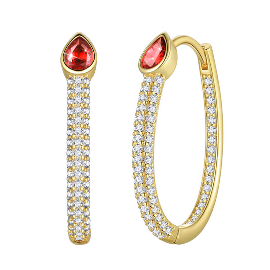 Birthstone Hoop Earrings,14k Gold Plated Silver Earrings Pear Cut Cubic Zirconia Jewelry Gifts for Women