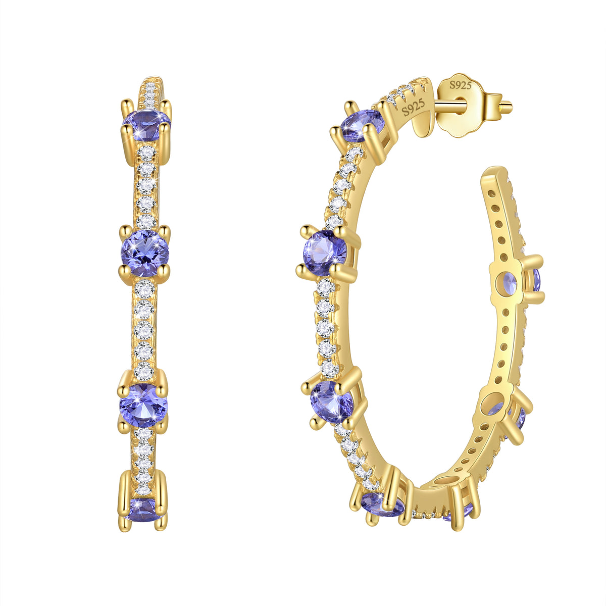 Birthstone Hoop Earrings,14k Gold Plated 925 Sterling Silver Earrings Studs Cubic Zirconia Jewelry Gifts for Women