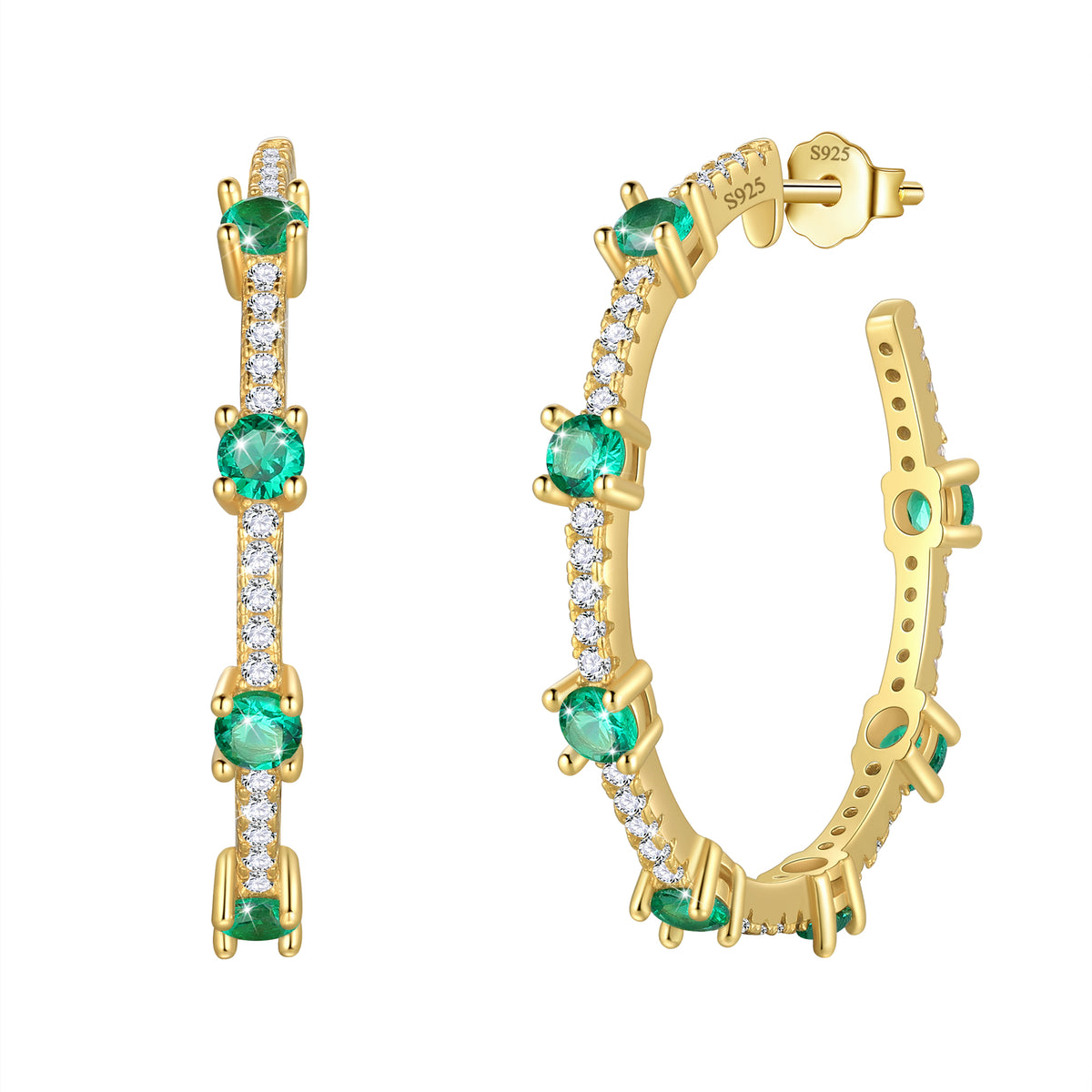 Birthstone Hoop Earrings,14k Gold Plated 925 Sterling Silver Earrings Studs Cubic Zirconia Jewelry Gifts for Women
