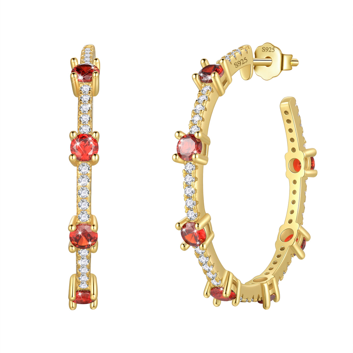 Birthstone Hoop Earrings,14k Gold Plated 925 Sterling Silver Earrings Studs Cubic Zirconia Jewelry Gifts for Women