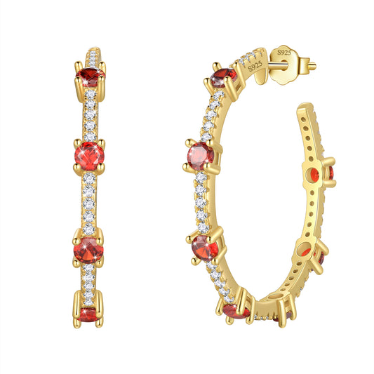 Birthstone Hoop Earrings,14k Gold Plated 925 Sterling Silver Earrings Studs Cubic Zirconia Jewelry Gifts for Women