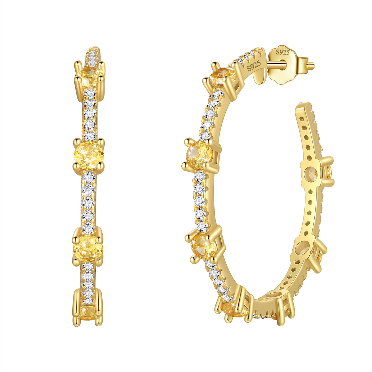 Birthstone Hoop Earrings,14k Gold Plated 925 Sterling Silver Earrings Studs Cubic Zirconia Jewelry Gifts for Women