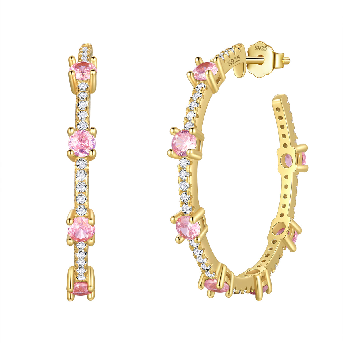 Birthstone Hoop Earrings,14k Gold Plated 925 Sterling Silver Earrings Studs Cubic Zirconia Jewelry Gifts for Women