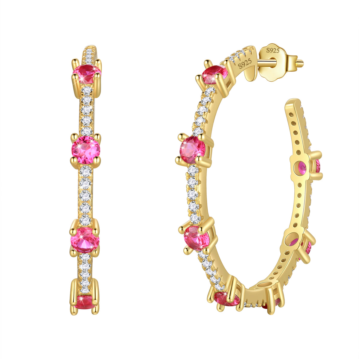 Birthstone Hoop Earrings,14k Gold Plated 925 Sterling Silver Earrings Studs Cubic Zirconia Jewelry Gifts for Women