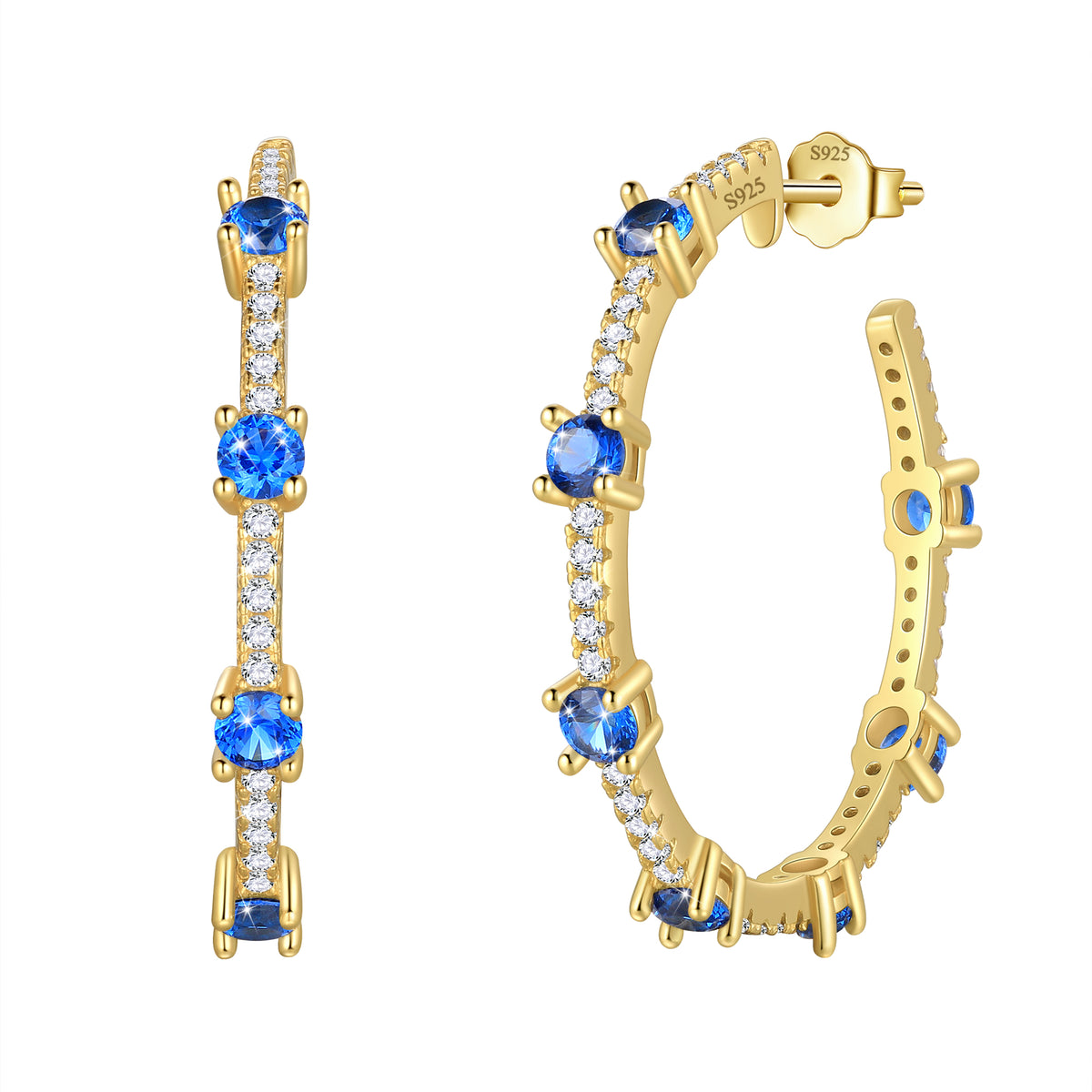 Birthstone Hoop Earrings,14k Gold Plated 925 Sterling Silver Earrings Studs Cubic Zirconia Jewelry Gifts for Women