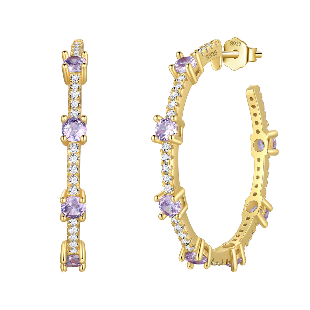 Birthstone Hoop Earrings,14k Gold Plated 925 Sterling Silver Earrings Studs Cubic Zirconia Jewelry Gifts for Women