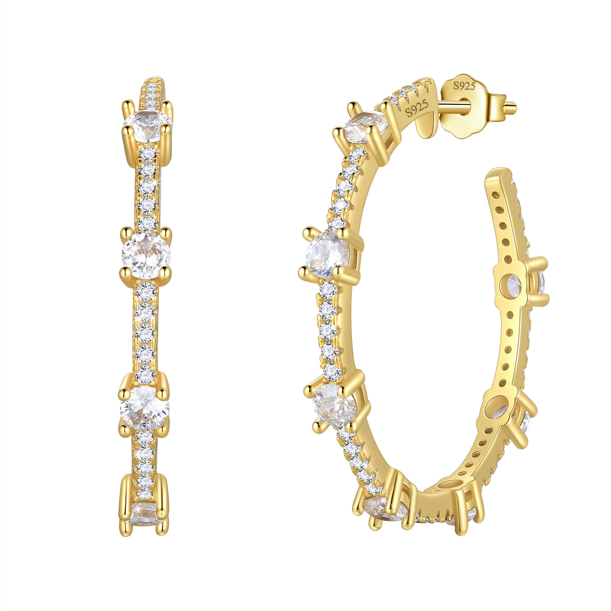 Birthstone Hoop Earrings,14k Gold Plated 925 Sterling Silver Earrings Studs Cubic Zirconia Jewelry Gifts for Women
