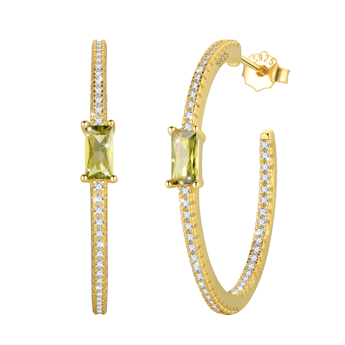 Birthstone Earrings Hoop,14k Gold Plated 925 Sterling Silver Earrings Studs Square Cubic Zirconia Jewelry Gifts for Women