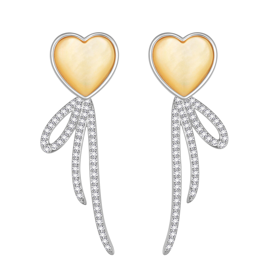 Heart Earrings Studs,Versatile 2-in-1 Yellow Pearl Shell Sterling Silver Dangle Earrings Birthday/Valentines/Christmas Gifts for Women