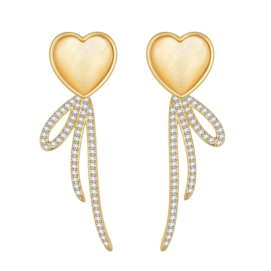 Heart Earrings Studs,Versatile 2-in-1 Yellow Pearl Shell Sterling Silver Dangle Earrings Birthday/Valentines/Christmas Gifts for Women