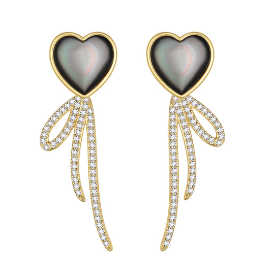 Heart Earrings Studs,Versatile 2-in-1 Black Pearl Shell Sterling Silver Dangle Earrings Birthday/Valentines/Christmas Gifts for Women