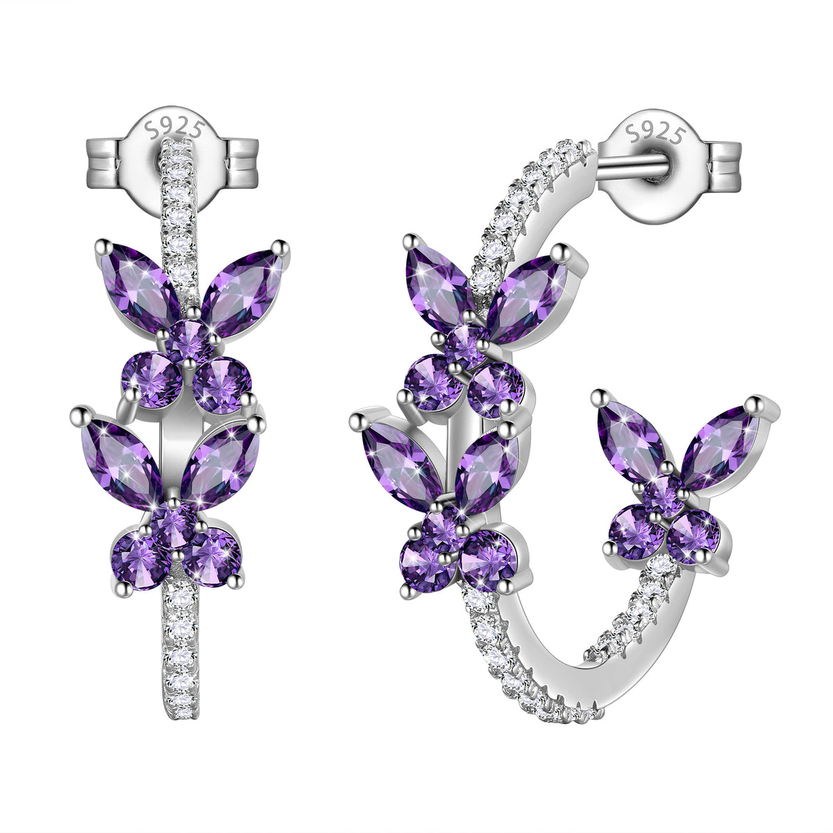 18K White Gold over Stering Silver Butterfly Hoop Earrings,May Emerald Birthstone Studs Earrings Jewelry Birthday Christmas Valentines Mother's Day Gifts for Women Mom