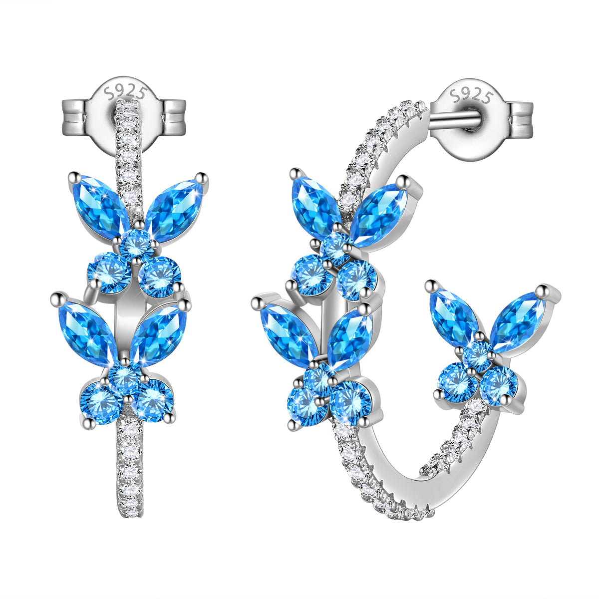 18K White Gold over Stering Silver Butterfly Hoop Earrings,May Emerald Birthstone Studs Earrings Jewelry Birthday Christmas Valentines Mother's Day Gifts for Women Mom