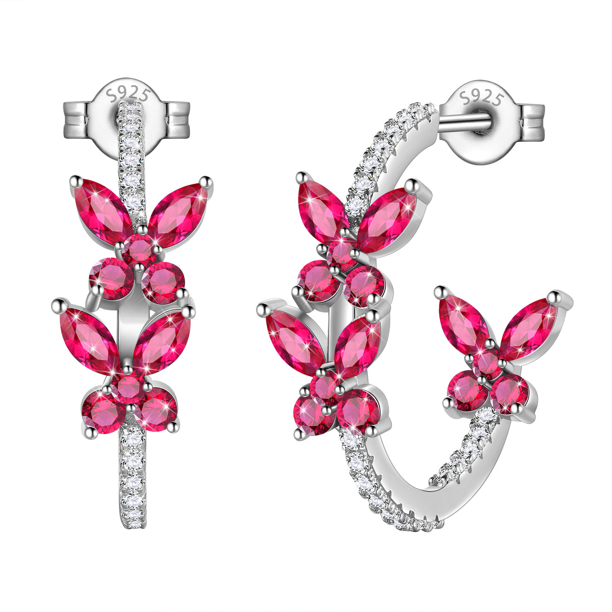 18K White Gold over Stering Silver Butterfly Hoop Earrings,May Emerald Birthstone Studs Earrings Jewelry Birthday Christmas Valentines Mother's Day Gifts for Women Mom