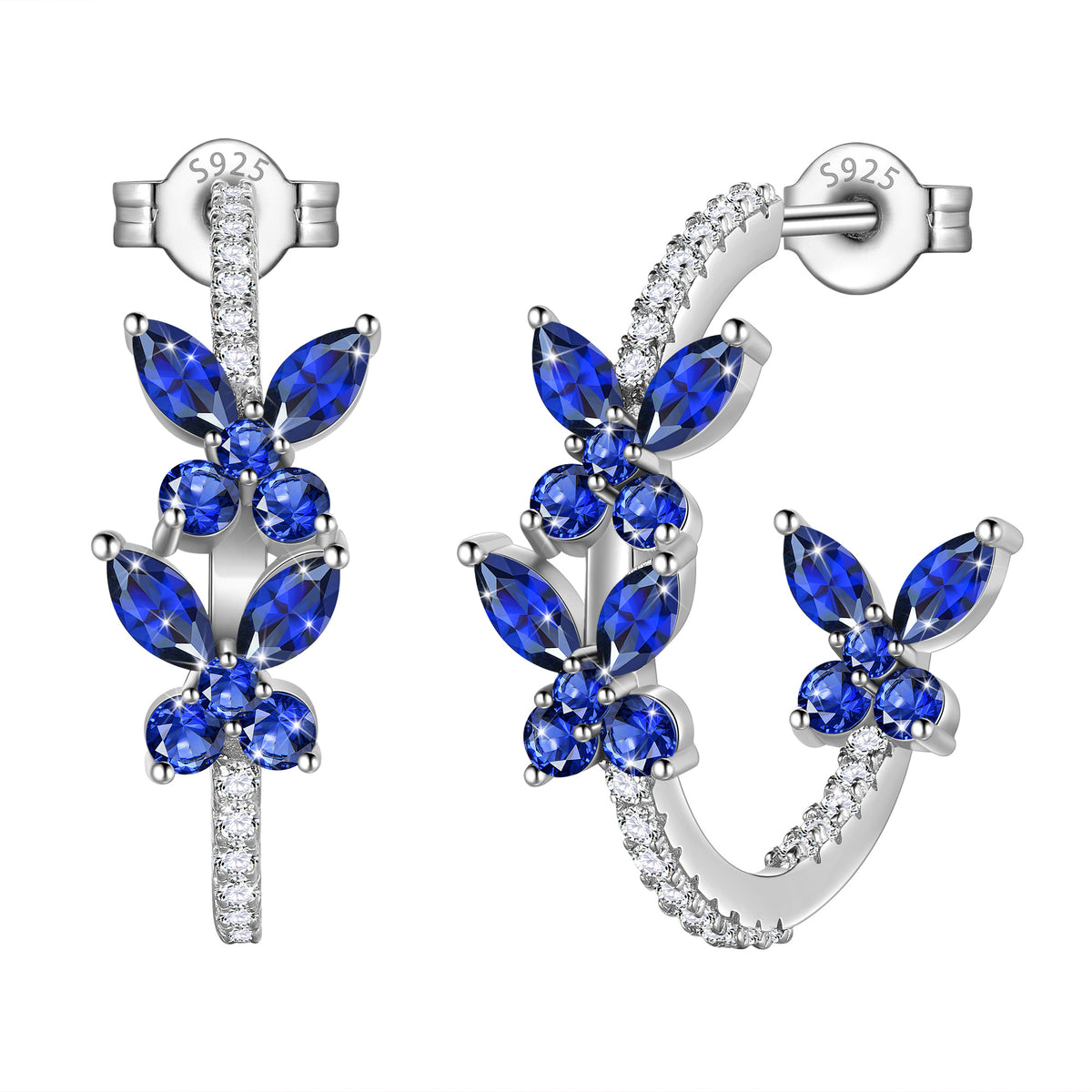 18K White Gold over Stering Silver Butterfly Hoop Earrings,May Emerald Birthstone Studs Earrings Jewelry Birthday Christmas Valentines Mother's Day Gifts for Women Mom
