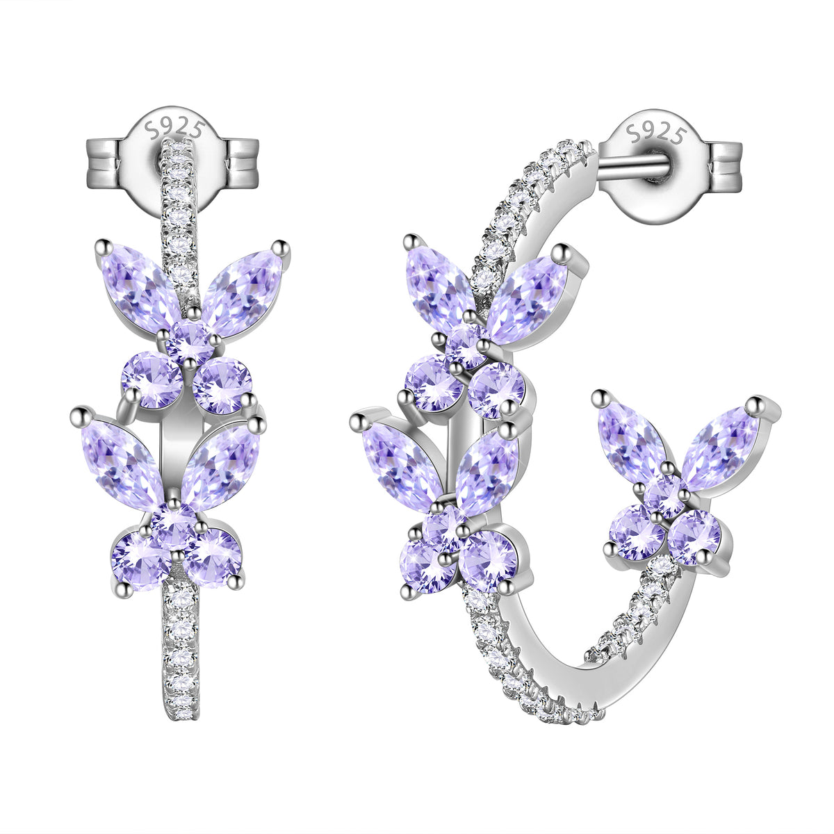 18K White Gold over Stering Silver Butterfly Hoop Earrings,May Emerald Birthstone Studs Earrings Jewelry Birthday Christmas Valentines Mother's Day Gifts for Women Mom