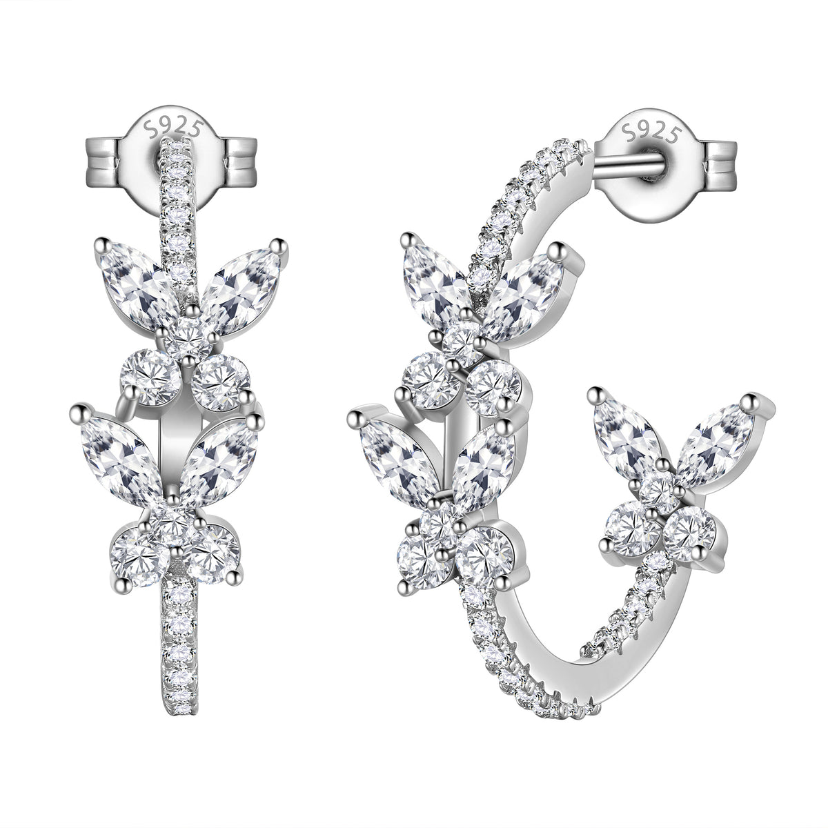 18K White Gold over Stering Silver Butterfly Hoop Earrings,May Emerald Birthstone Studs Earrings Jewelry Birthday Christmas Valentines Mother's Day Gifts for Women Mom
