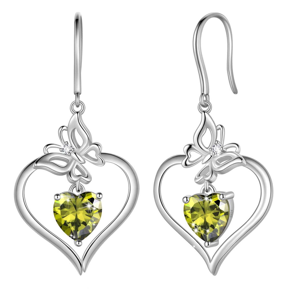 18K White Gold over Stering Silver Butterfly Dangle Drop Earrings,March Birthstone Heart Hook Earrings Jewelry Birthday Christmas Mothers Day Gifts for Women Mom