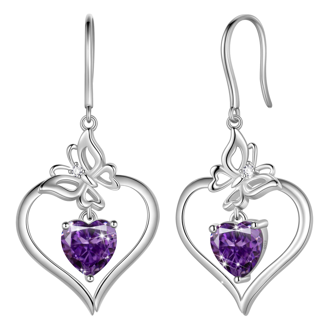 18K White Gold over Stering Silver Butterfly Dangle Drop Earrings,March Birthstone Heart Hook Earrings Jewelry Birthday Christmas Mothers Day Gifts for Women Mom