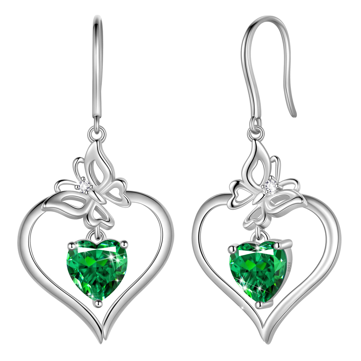 18K White Gold over Stering Silver Butterfly Dangle Drop Earrings,March Birthstone Heart Hook Earrings Jewelry Birthday Christmas Mothers Day Gifts for Women Mom