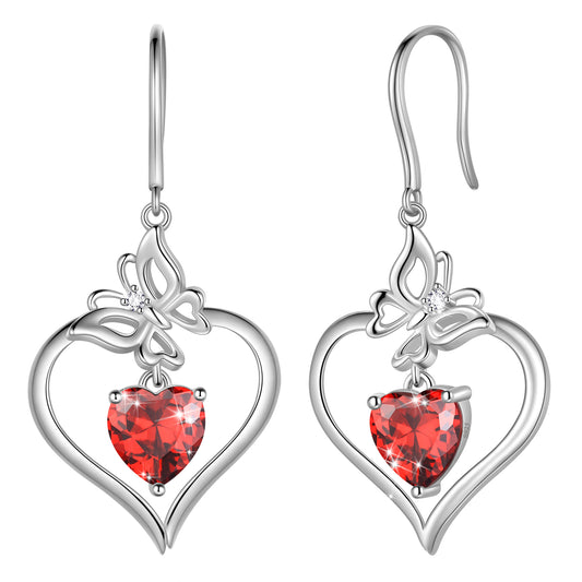 18K White Gold over Stering Silver Butterfly Dangle Drop Earrings,March Birthstone Heart Hook Earrings Jewelry Birthday Christmas Mothers Day Gifts for Women Mom